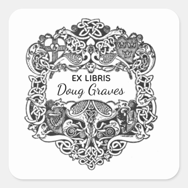 Editable Celtic Knots and Birds Bookplate Sticker (Front)