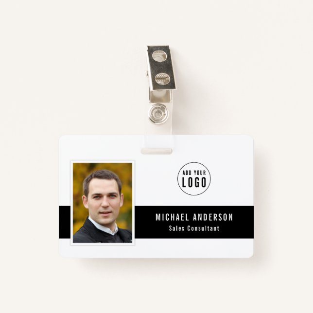 Editable Center Color Add Your Logo Photo Name Badge (Front with Clip)