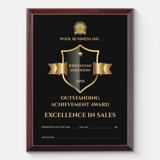 Editable certificate black gold excellence DIY Award Plaque (Vertical)