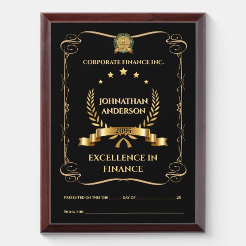 Editable certificate black gold ornate DIY Award Plaque