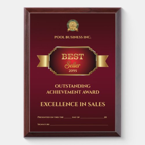 Editable certificate burgundy gold excellence award plaque