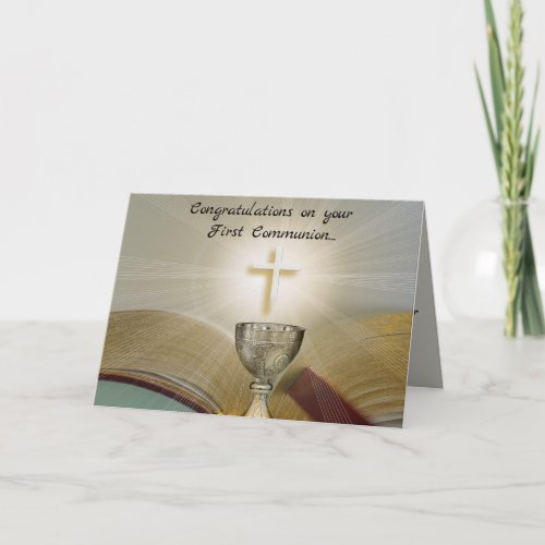 Editable Chalice and Cross First Communion Card