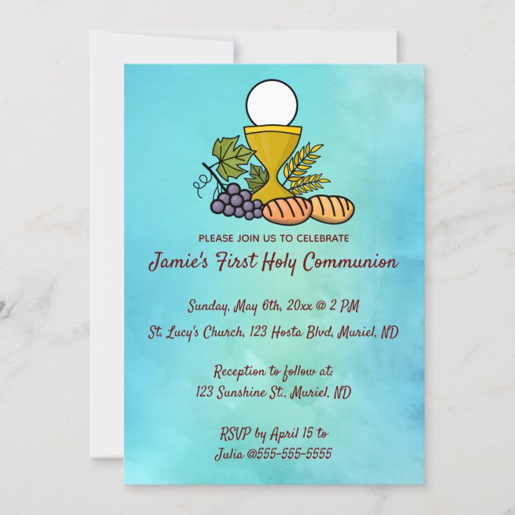 Editable Chalice and Grapes First Communion Invitation | Zazzle