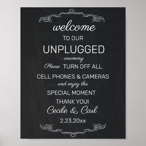 Editable Chalkboard Welcome To Unplugged Wedding Poster