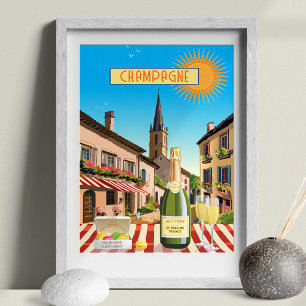 Editable Champagne In France Vintage Style Holiday Poster
