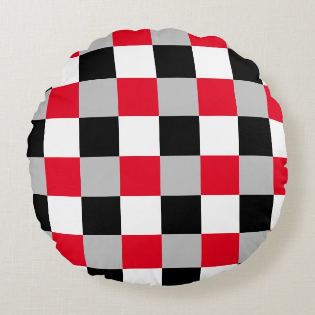 Editable checkerboard pattern round pillow (Front)