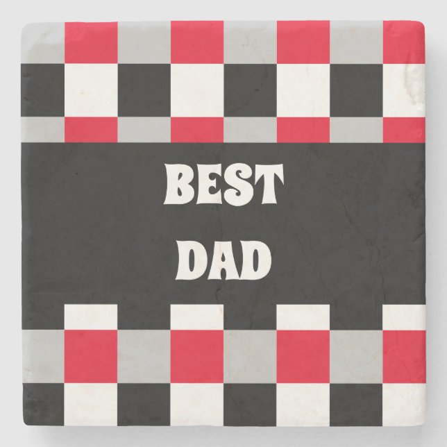 Editable checkerboard pattern stone coaster (Front)