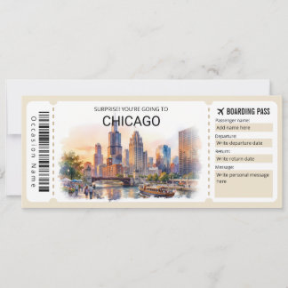 Editable Chicago Trip Boarding Pass Ticket Invitation
