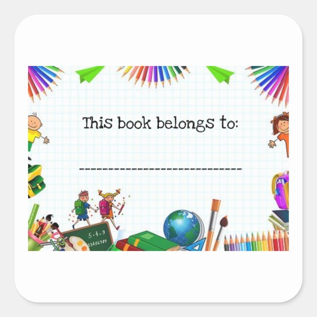 Editable Children and School Supplies Bookplate (Front)