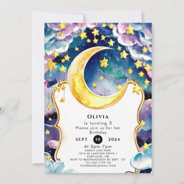 Editable Children Moon Birthday Invitation (Front)
