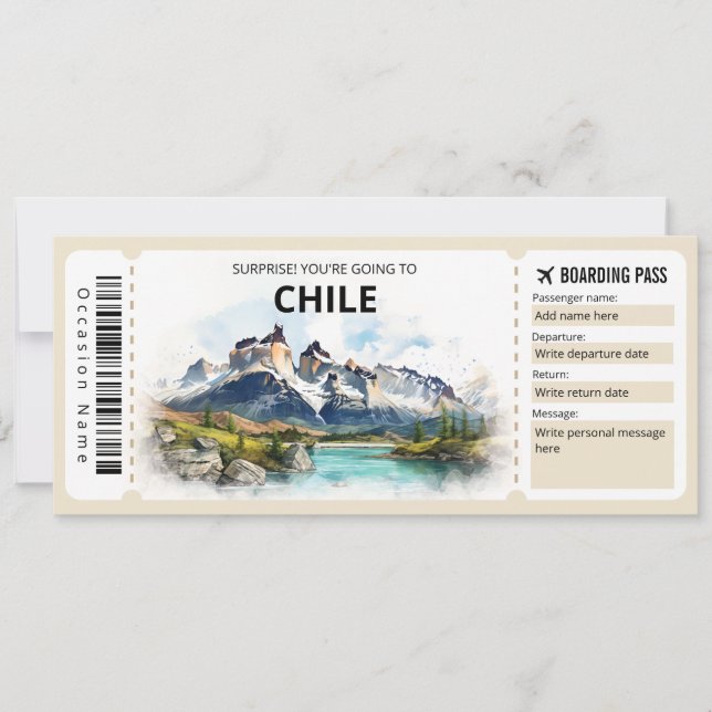 Editable Chile Plane Boarding Pass Invitation (Front)