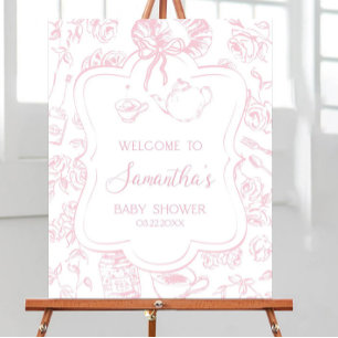 Editable Chinoiserie Girl Tea Party Shower Sign 
