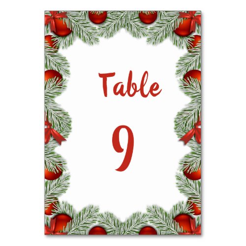 Editable Christmas Branches and Ornaments Table Number