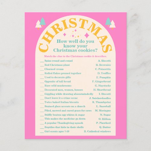 Editable Christmas cookie Holiday game card 