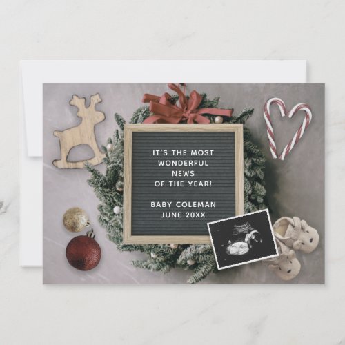 Editable Christmas Holiday Baby Sonogram Pregnancy Announcement