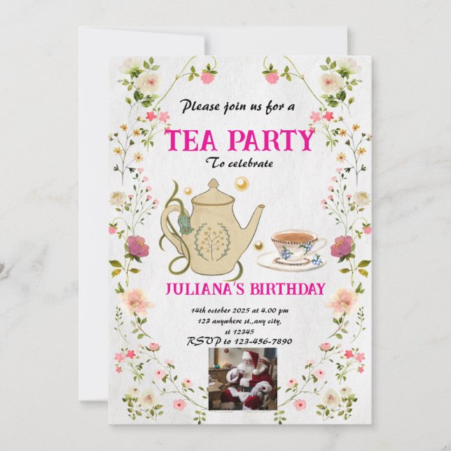 Editable Christmas Tea Party Invitation (Front)