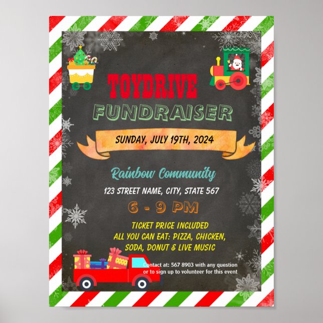Editable Christmas toy drive Fundraiser Flyer Poster (Front)