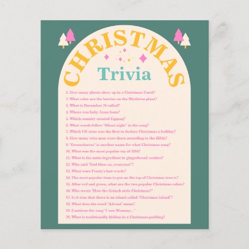 Editable Christmas trivia Holiday game card 