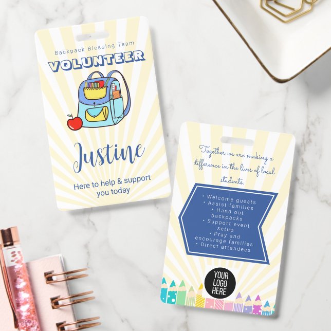 Editable Church Backpack Blessing Volunteer  Badge (Office)