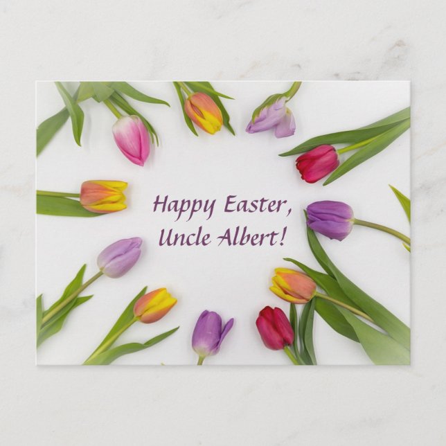Editable Circle of Tulips Easter Greeting Postcard (Front)