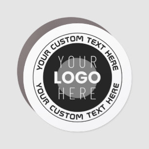 Editable Circular Text & Replaceable Logo B&W Car Magnet