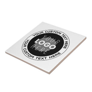 Editable Circular Text & Replaceable Logo   B&W Ceramic Tile