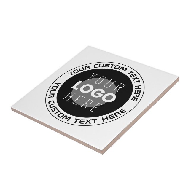 Editable Circular Text & Replaceable Logo | B&W Ceramic Tile (Side)