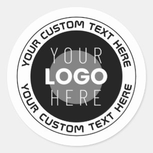 Editable Circular Text & Replaceable Logo   B&W Classic Round Sticker