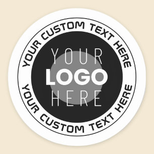 Editable Circular Text & Replaceable Logo B&W Classic Round Sticker