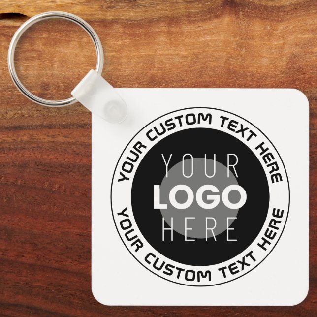 Editable Circular Text & Replaceable Logo | B&W Keychain (Front)