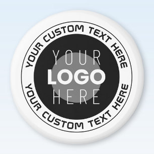 Editable Circular Text & Replaceable Logo B&W Magnet