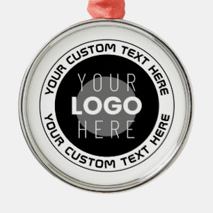 Editable Circular Text & Replaceable Logo   B&W Metal Ornament