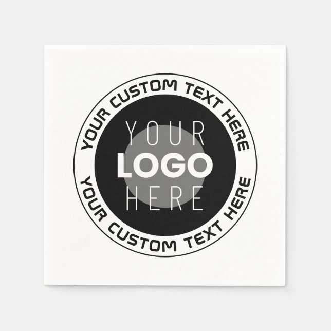 Editable Circular Text & Replaceable Logo | B&W Napkins (Front)