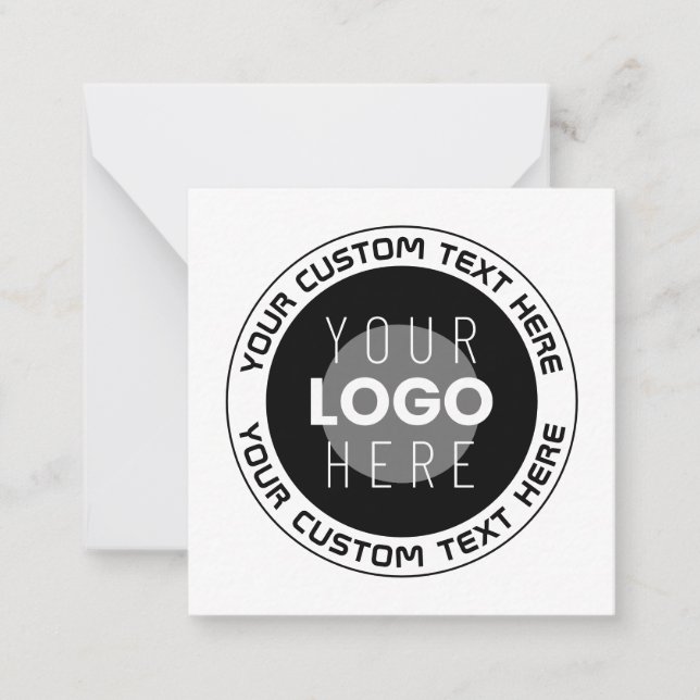 Editable Circular Text & Replaceable Logo | B&W Note Card (Front)