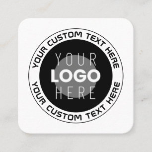 Editable Circular Text & Replaceable Logo   B&W Square Business Card