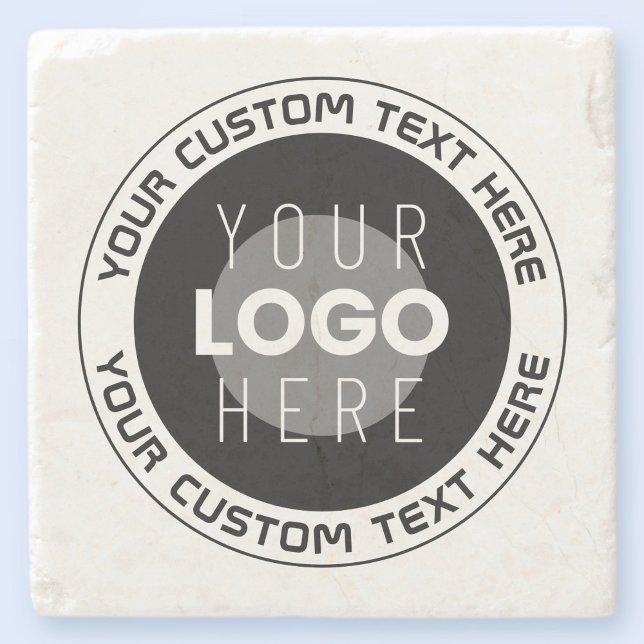 Editable Circular Text & Replaceable Logo | B&W Stone Coaster (Creator Uploaded)