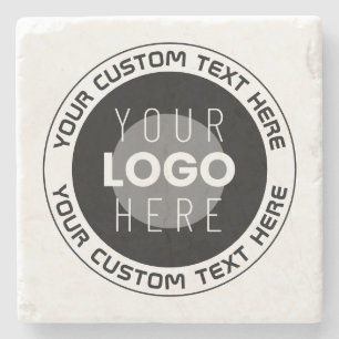 Editable Circular Text & Replaceable Logo B&W Stone Coaster