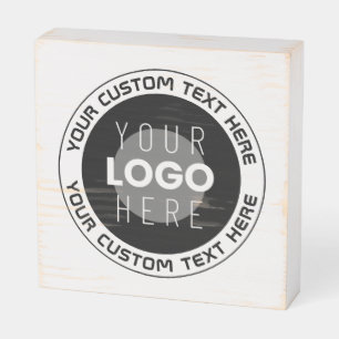 Editable Circular Text & Replaceable Logo B&W Wooden Box Sign
