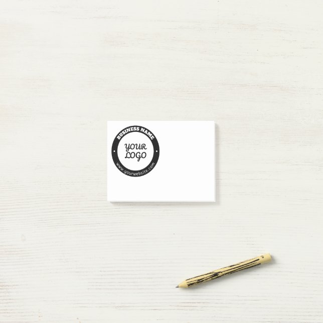 Editable Circular Text & Uploaded Logo Template  Post-it Notes (On Desk)