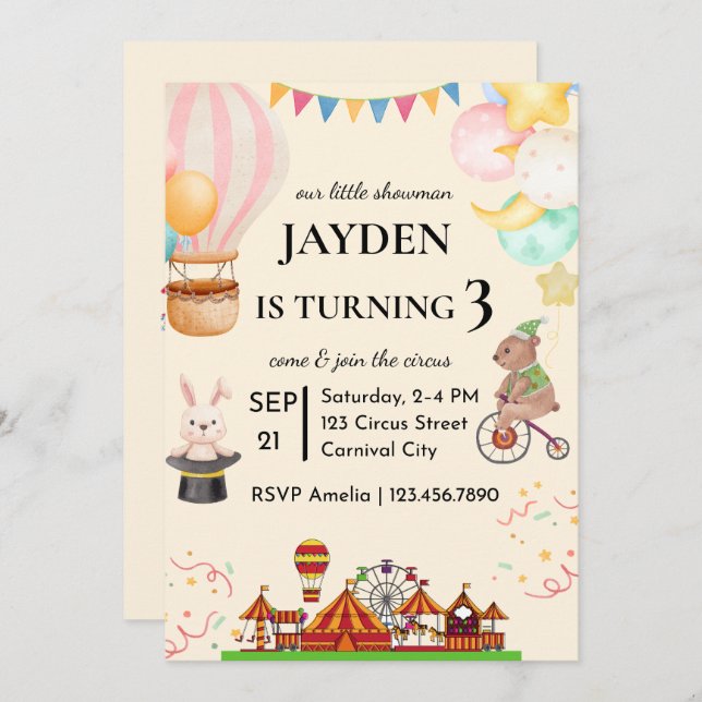 Editable Circus Birthday Invitation (Front/Back)