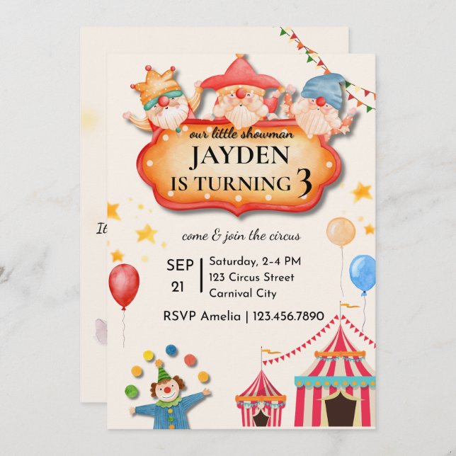 Editable Circus Birthday Invitation (Front/Back)
