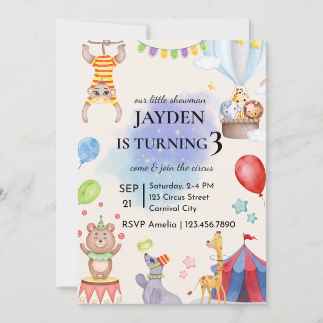 Editable Circus Birthday Invitation (Front)