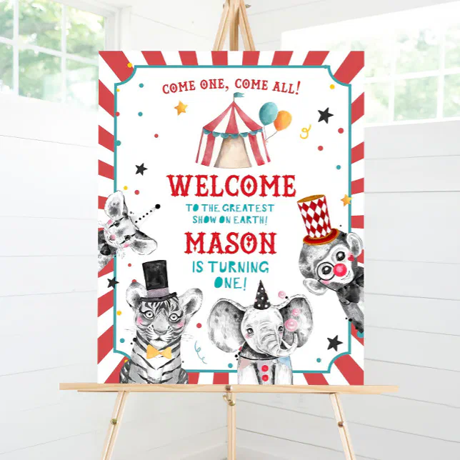 Editable Circus Welcome Sign Carousal Birthday Sig | Zazzle