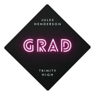 editable Class of 24 Neon Pink Lights High School Graduation Cap Topper