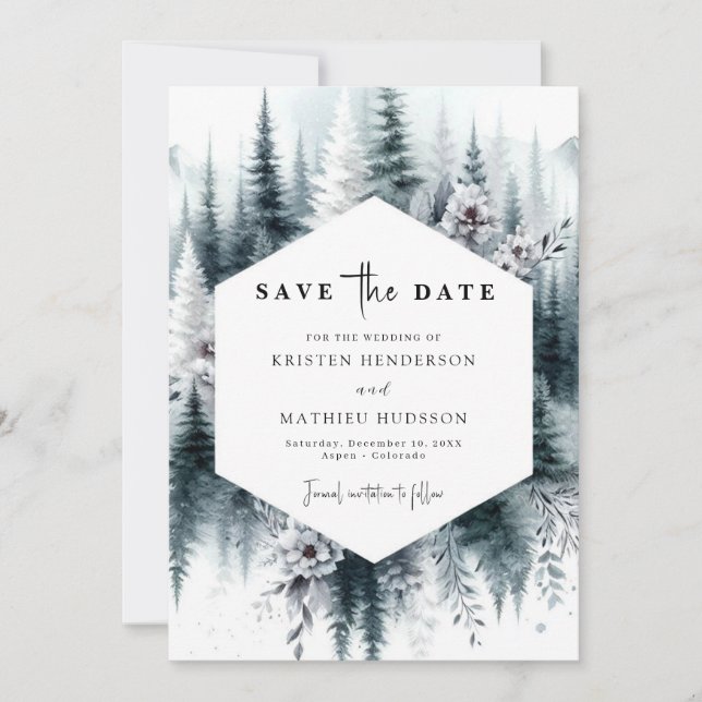 Editable Classic Mountain Wedding Save The Date (Front)