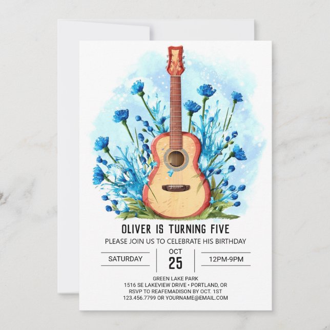 Editable Classical Guitar Boy Birthday Invitation (Front)
