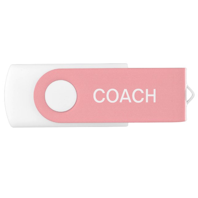 Editable Coach Text in Coral Pink & White Flash Drive (Front)