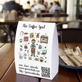 Editable Coffee Spot QR Code Menu Paper Table Tent