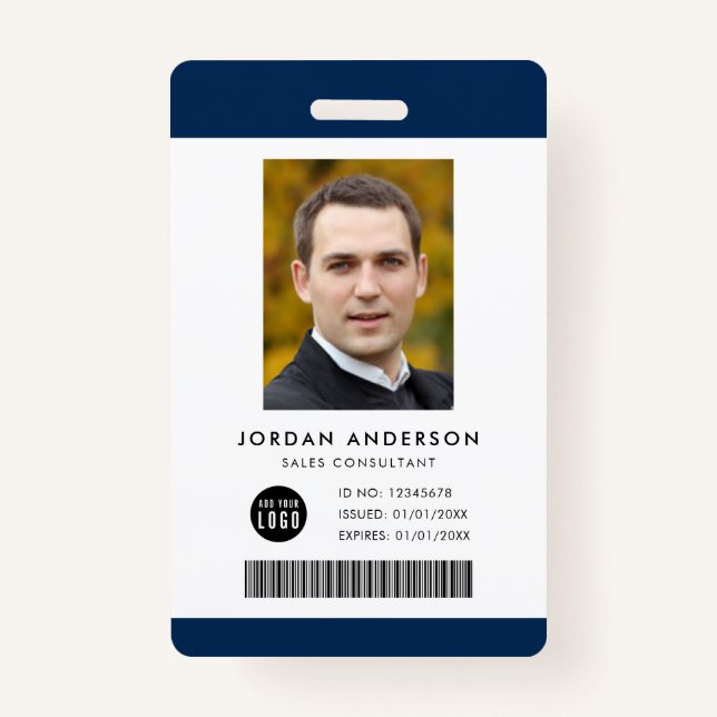 Editable Color Add Logo Barcode Employee Photo ID Badge (Front)
