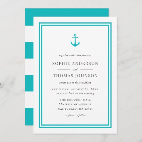 Editable Color Anchor and White Stripes Wedding Invitation